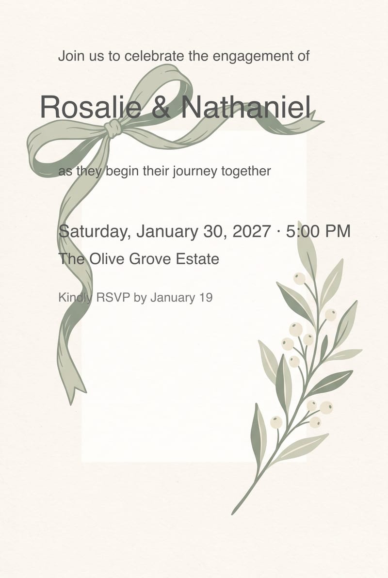 Sage Ribbon Bow Engagement Party Invitation invitation