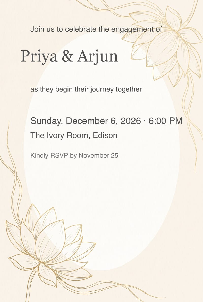 Gold Lotus Line Art Engagement Party Invitation invitation