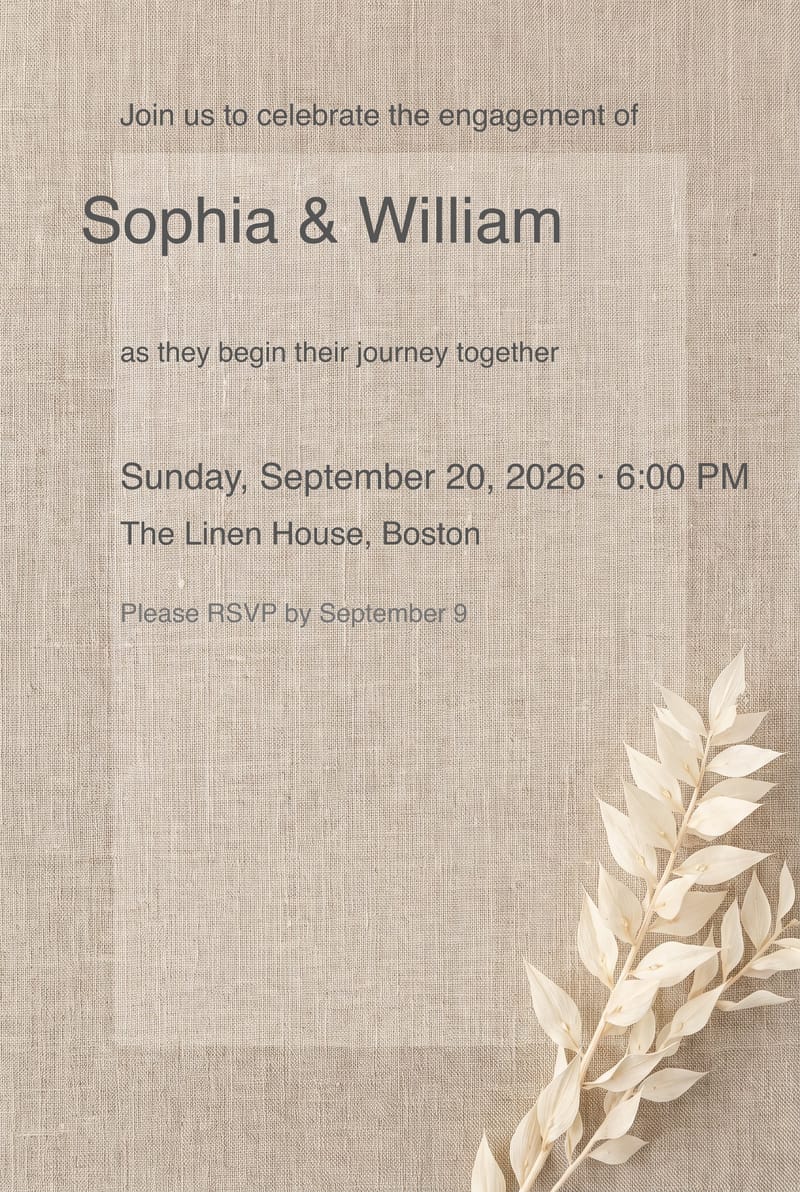 Neutral Beige Linen Engagement Party Invitation invitation