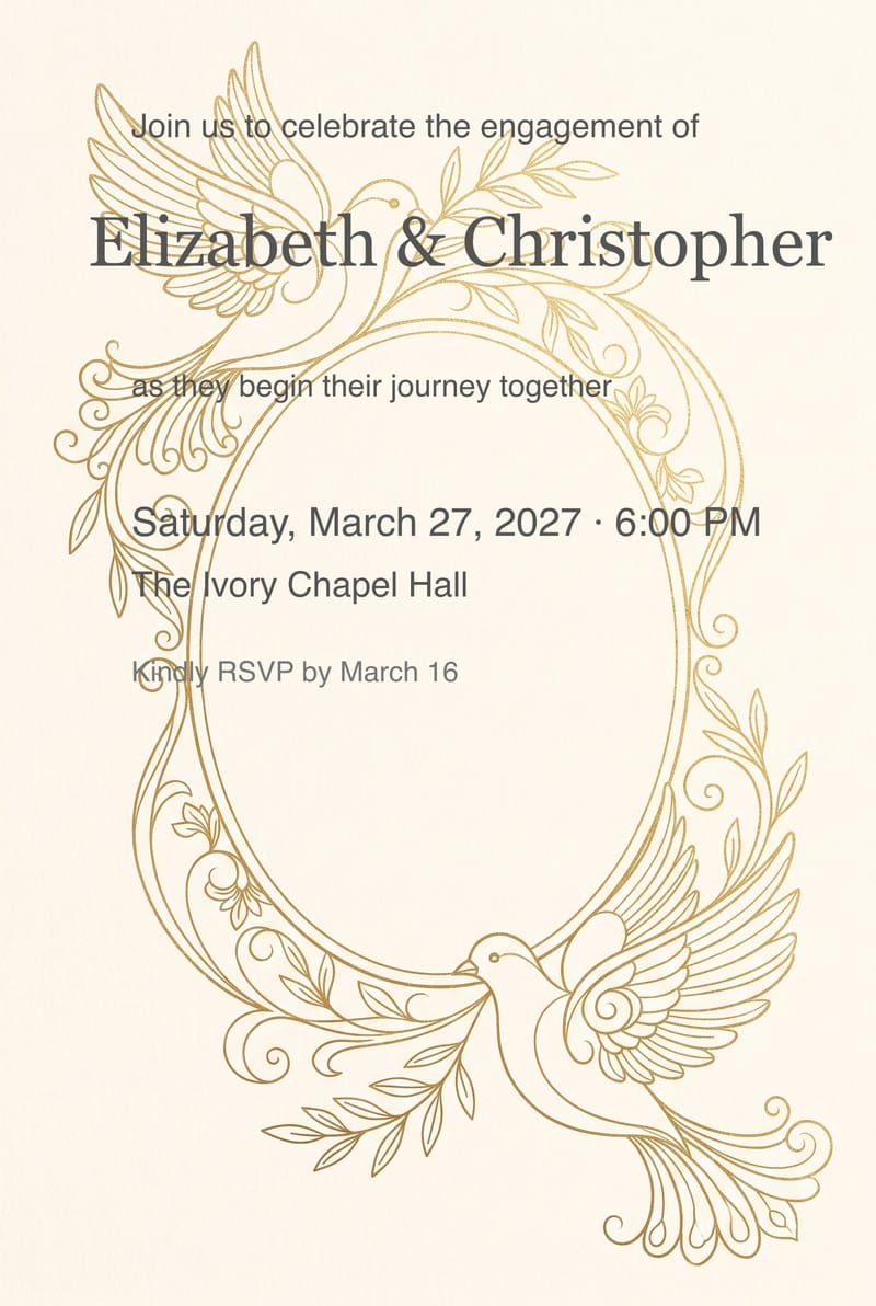Gold Dove Pair Frame Engagement Party Invitation invitation
