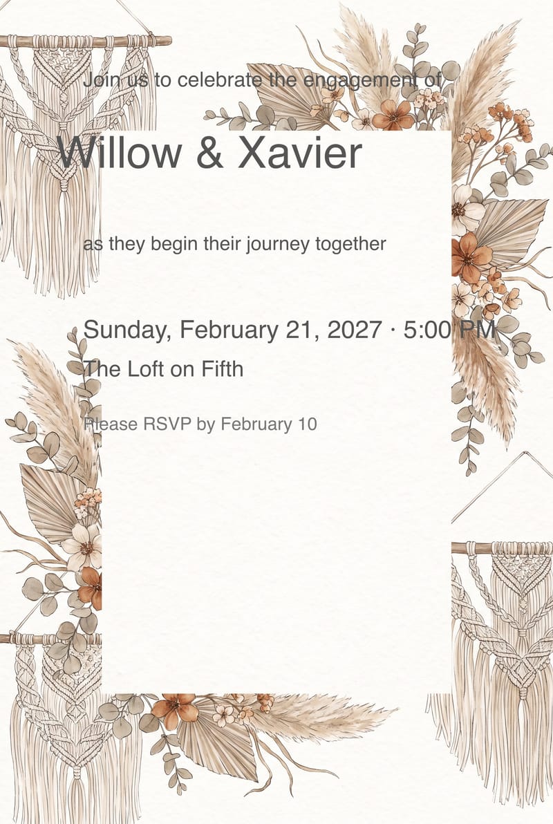 Boho Macrame Dried Florals Engagement Party Invitation invitation