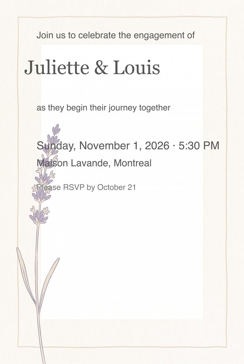 French Minimalism Lavender Engagement Party Invitation invitation