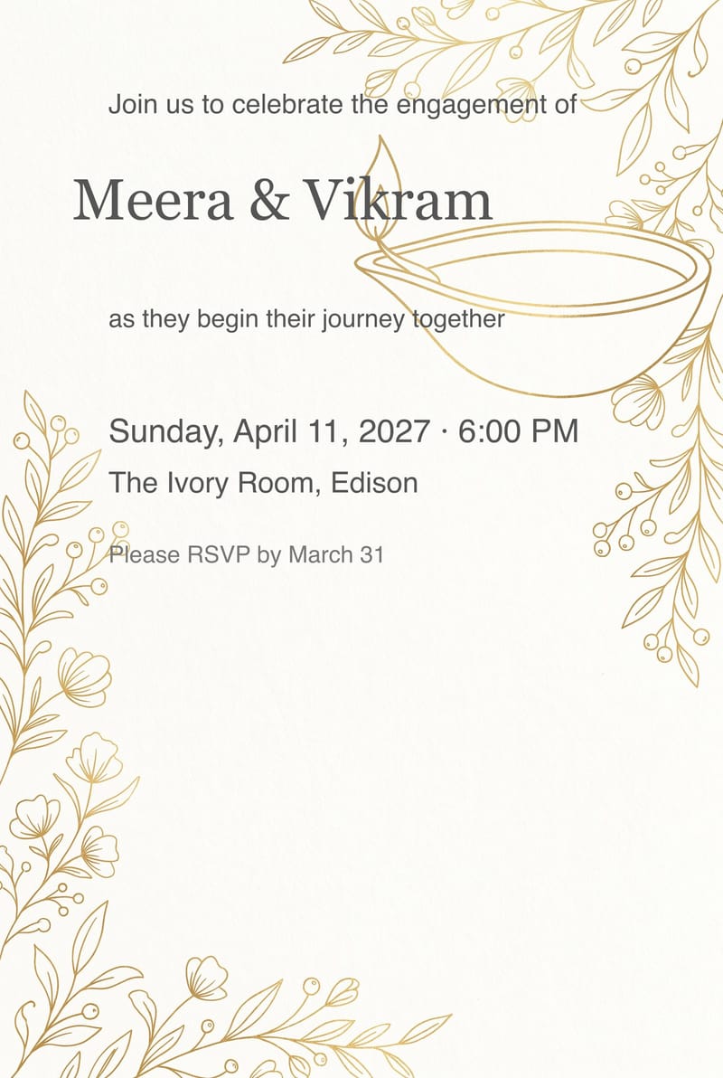 Gold Diya Botanical Engagement Party Invitation invitation