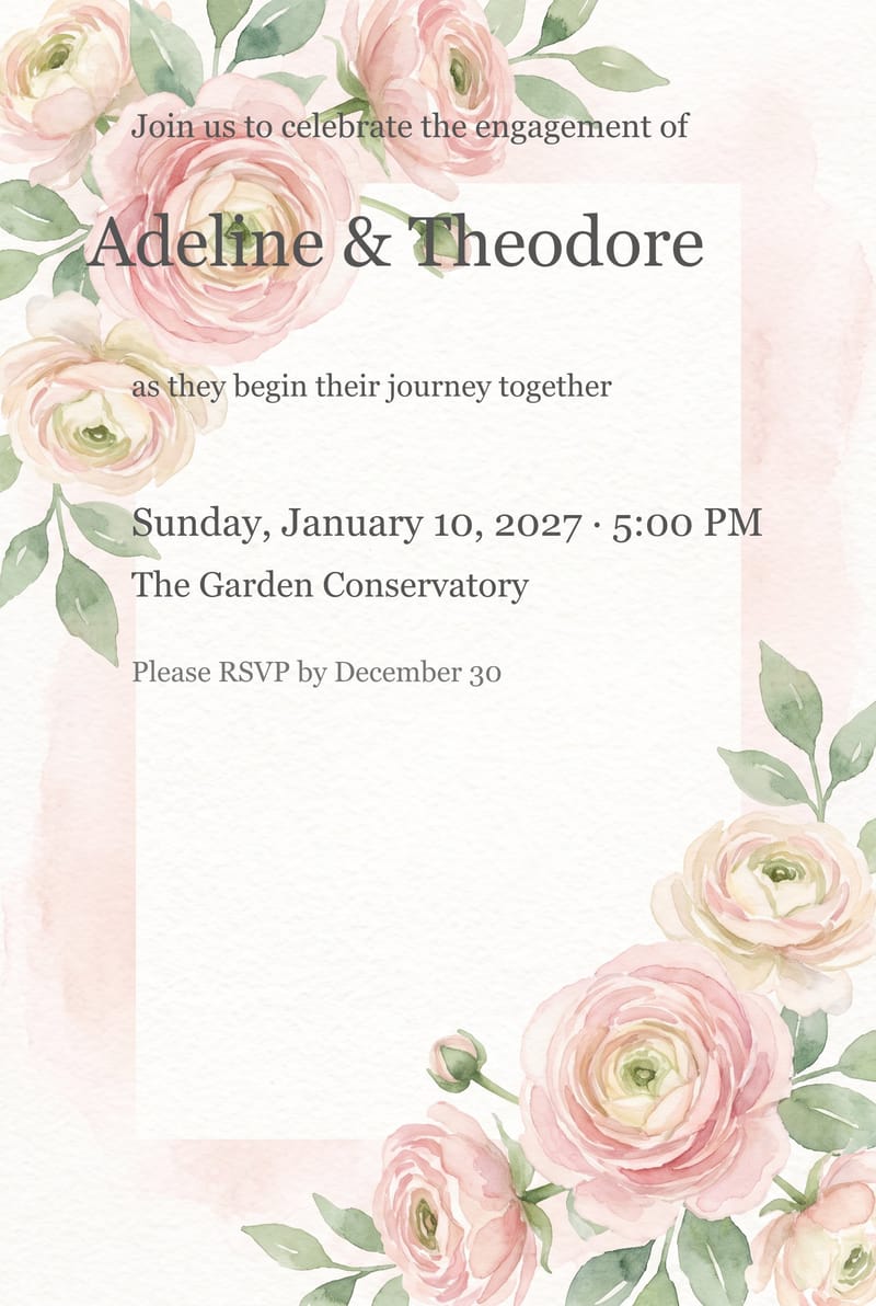 Ranunculus Oval Frame Engagement Party Invitation invitation