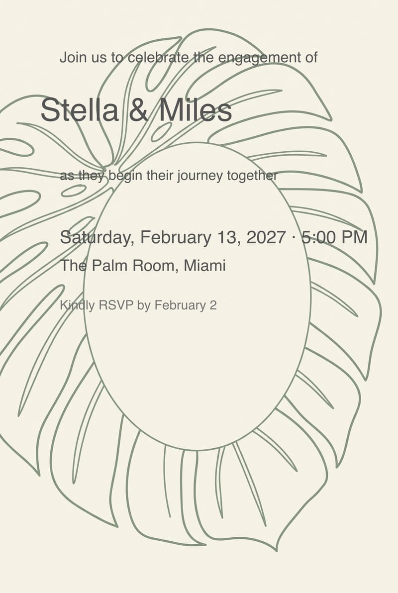 Monstera Leaf Line Art Engagement Party Invitation invitation