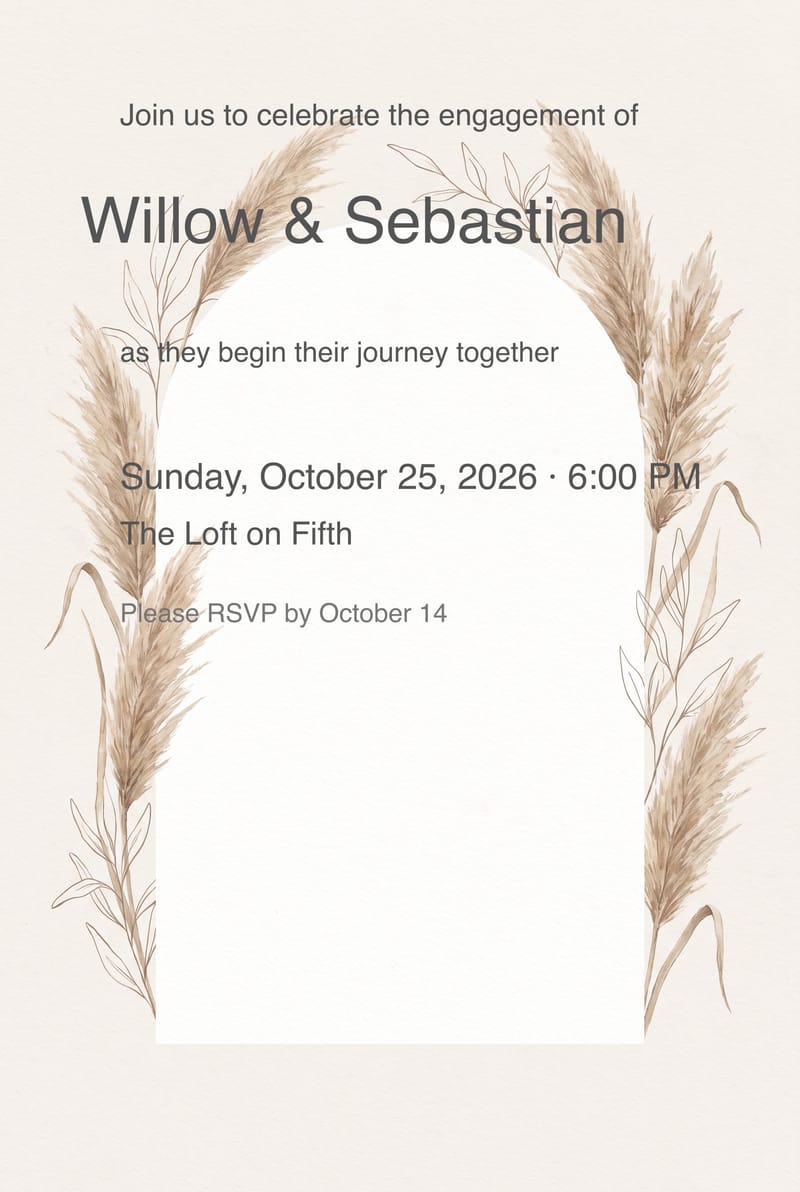 Boho Pampas Arch Engagement Party Invitation invitation