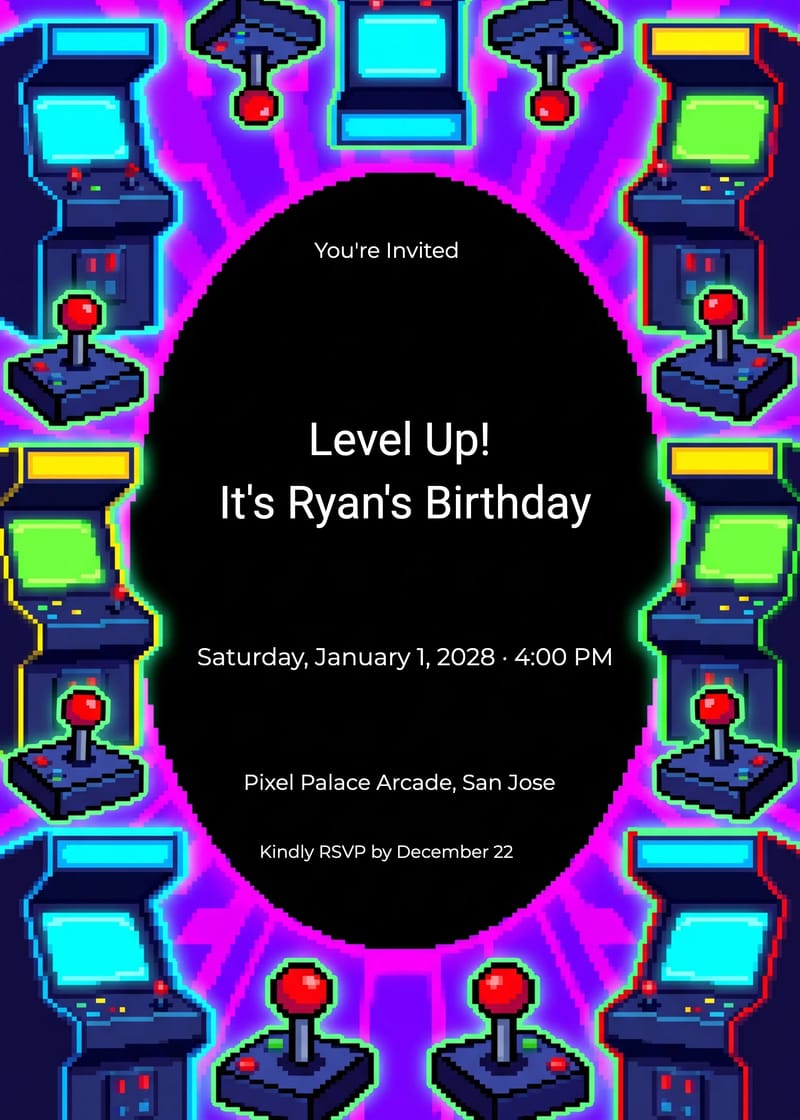 Retro Arcade Birthday Invitation invitation