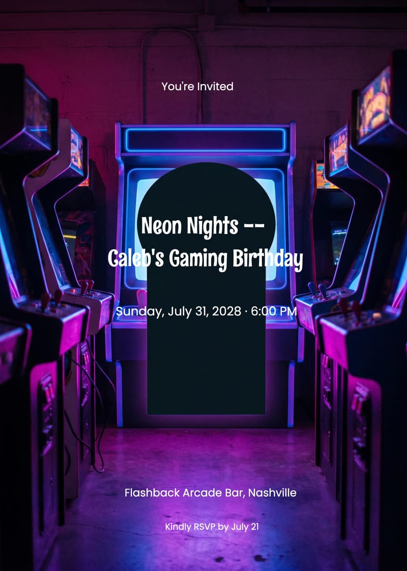 Neon Arcade Gaming Birthday Invitation invitation