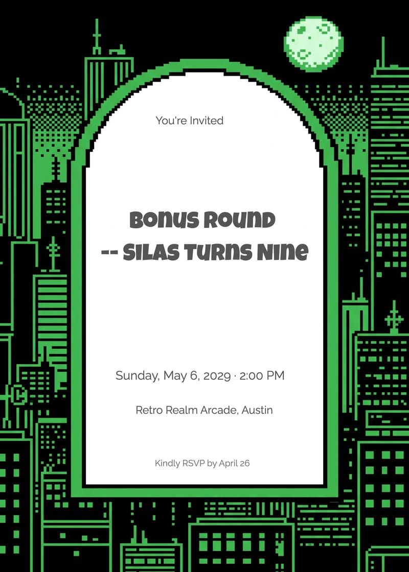 8-Bit City Gaming Birthday Invitation invitation