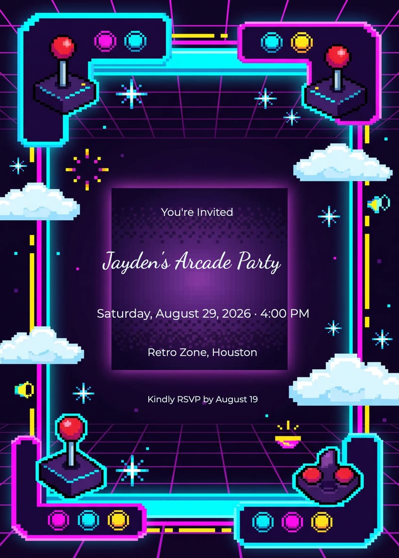 Retro Arcade Gaming Birthday Invitation invitation