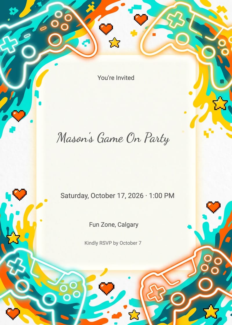 Colorful Controller Gaming Birthday Invitation invitation