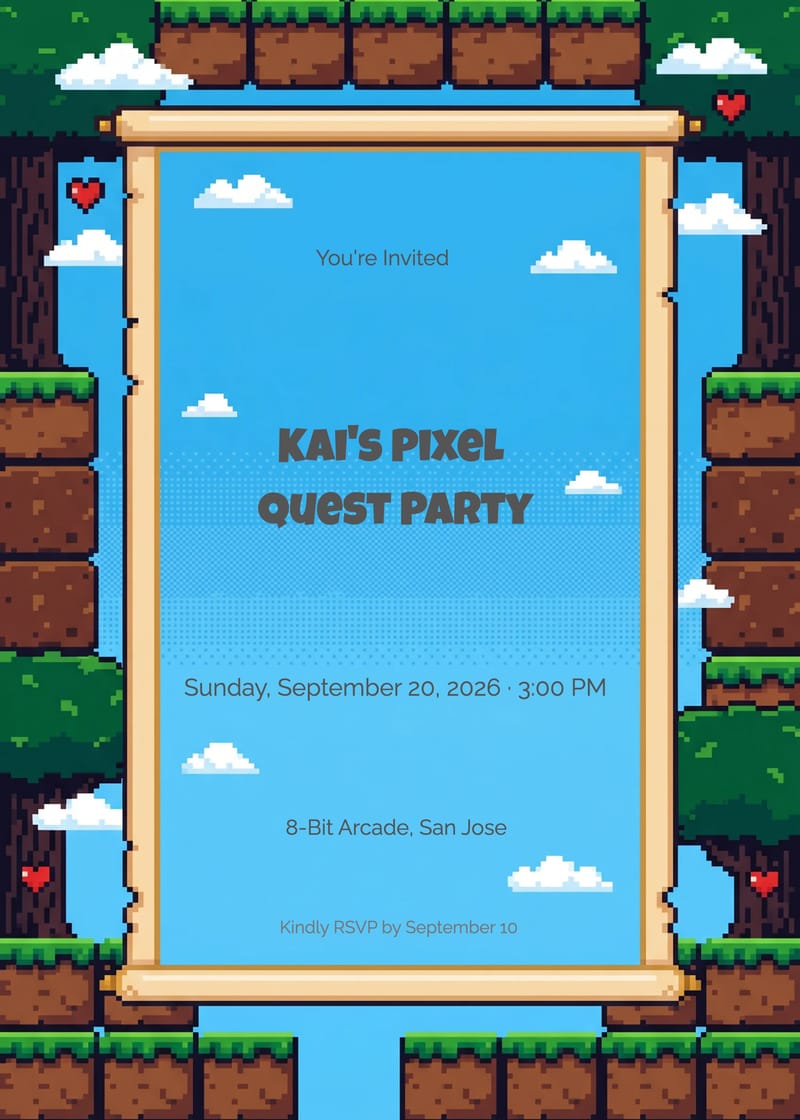 Pixel Quest Gaming Birthday Invitation invitation