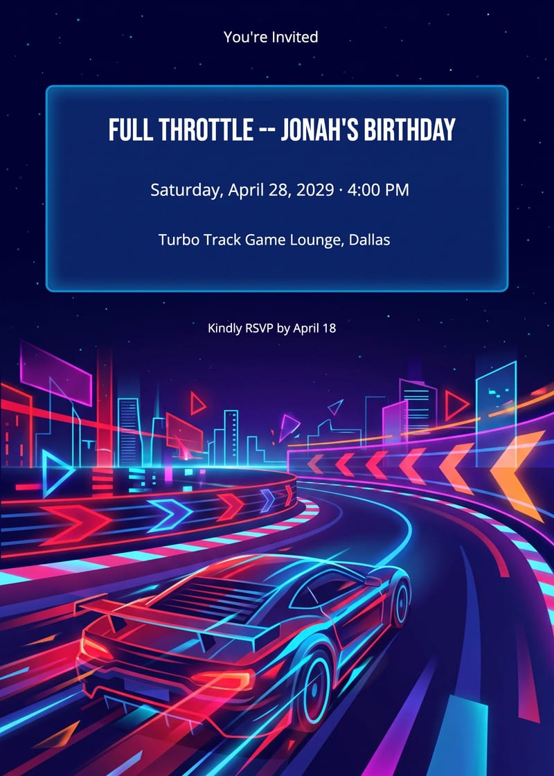 Racing Game Gaming Birthday Invitation invitation