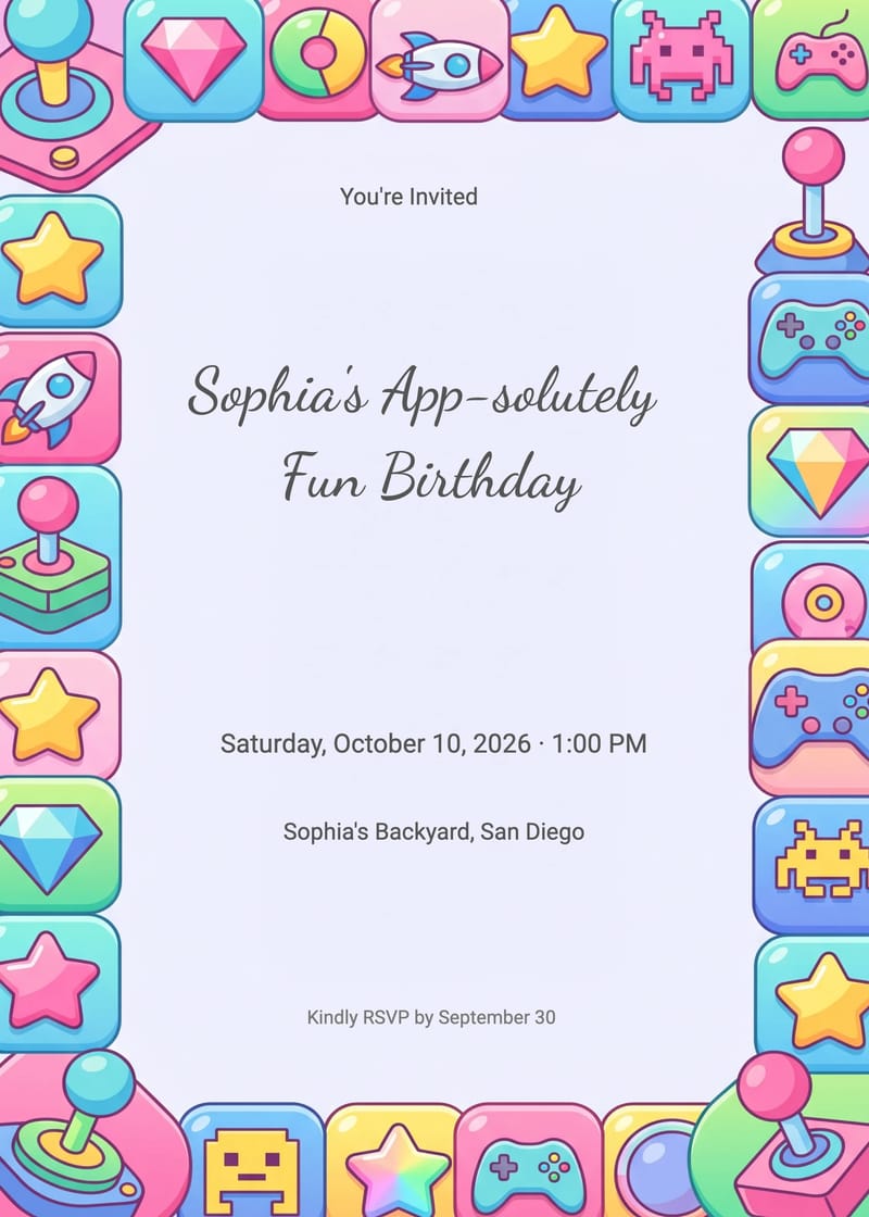 Mobile Game Icons Birthday Invitation invitation