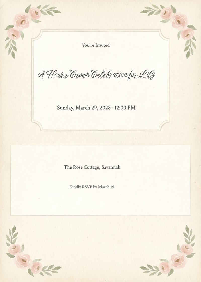 Flower Crown Girl Birthday Invitation invitation