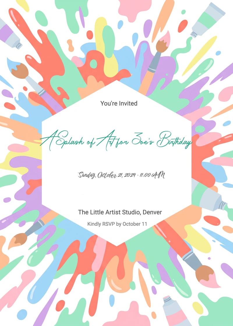 Paint Palette Girl Birthday Invitation invitation