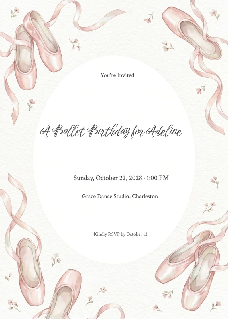 Ballet Slippers Girl Birthday Invitation invitation
