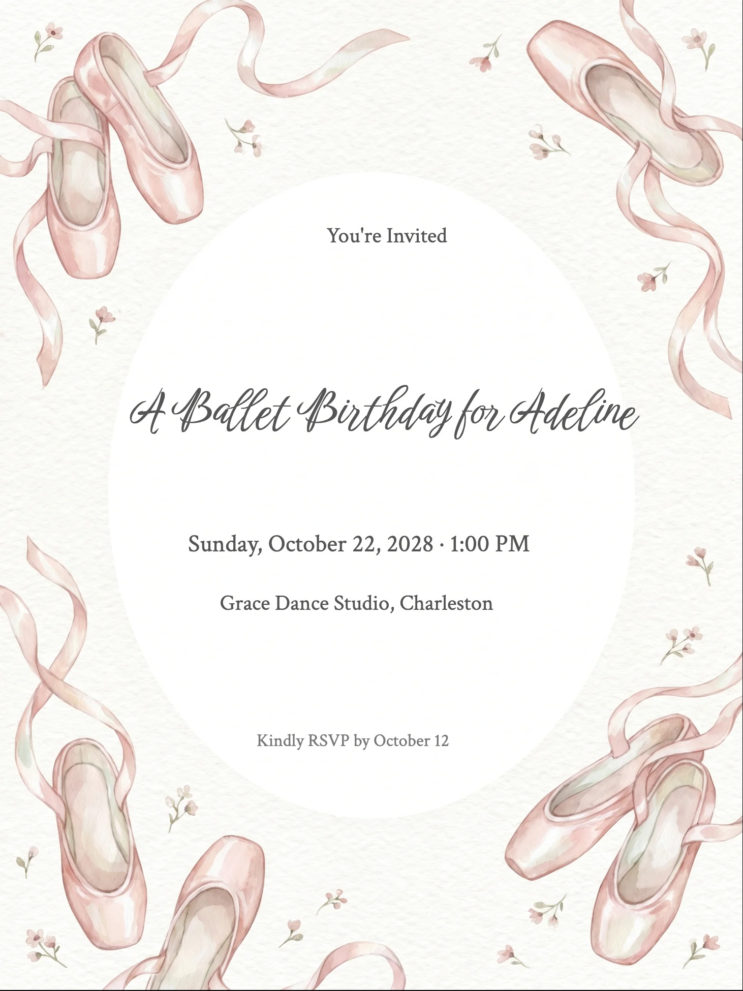 Ballet Slippers Girl Birthday Invitation invitation