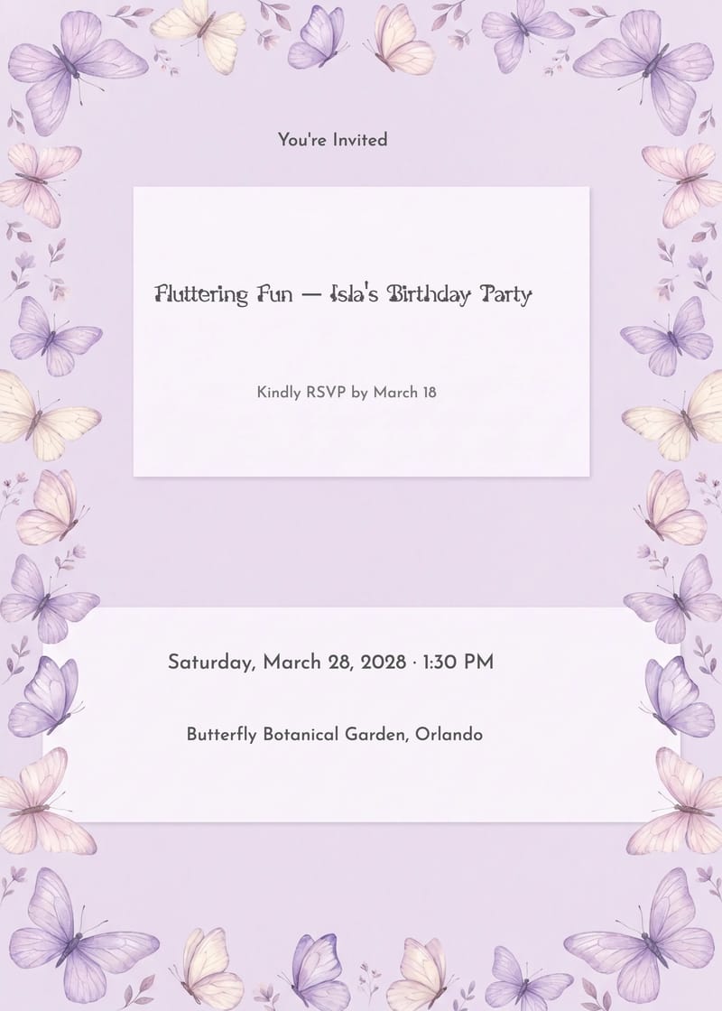 Butterfly Garland Girl Birthday Invitation invitation