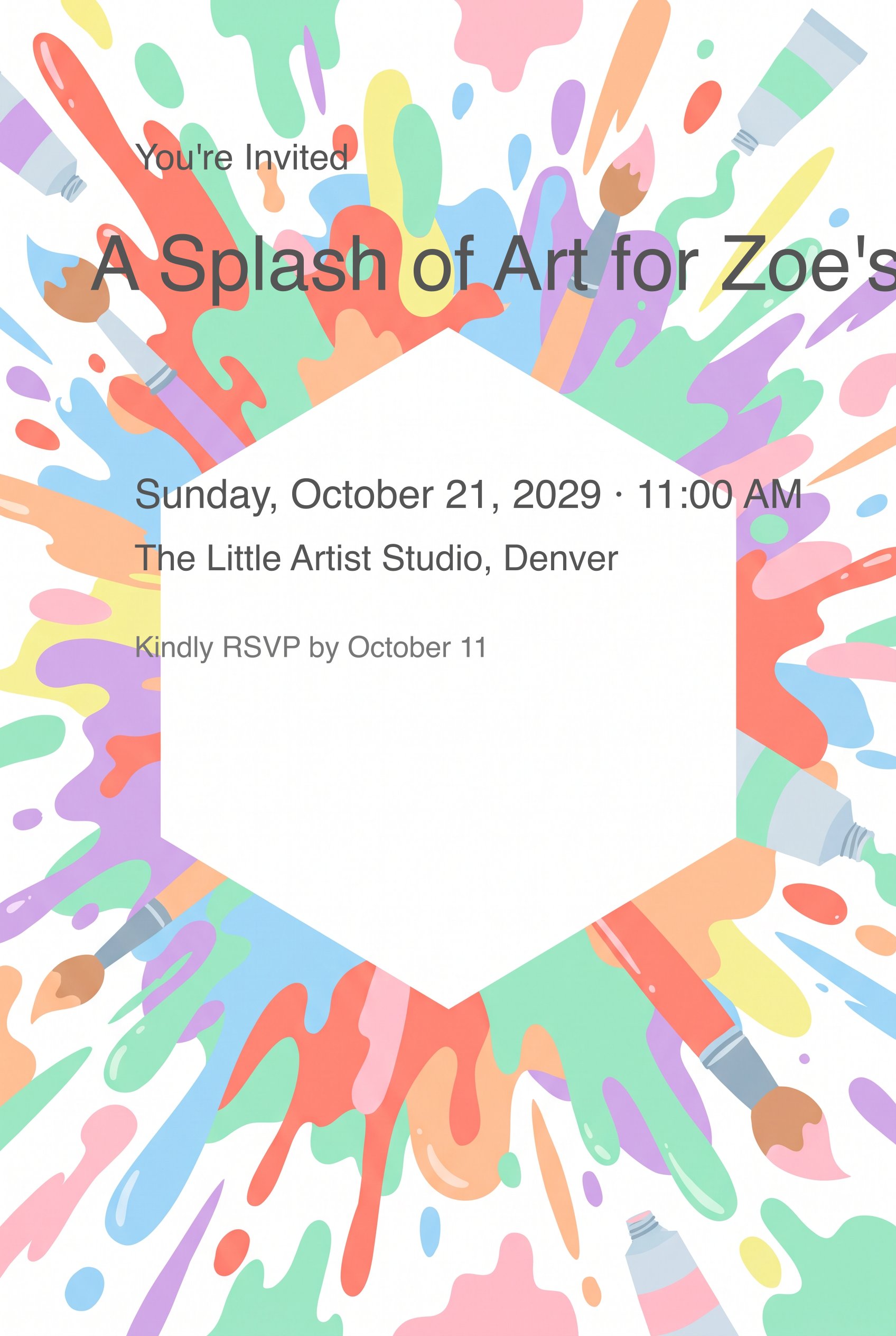 Paint Palette Girl Birthday Invitation invitation
