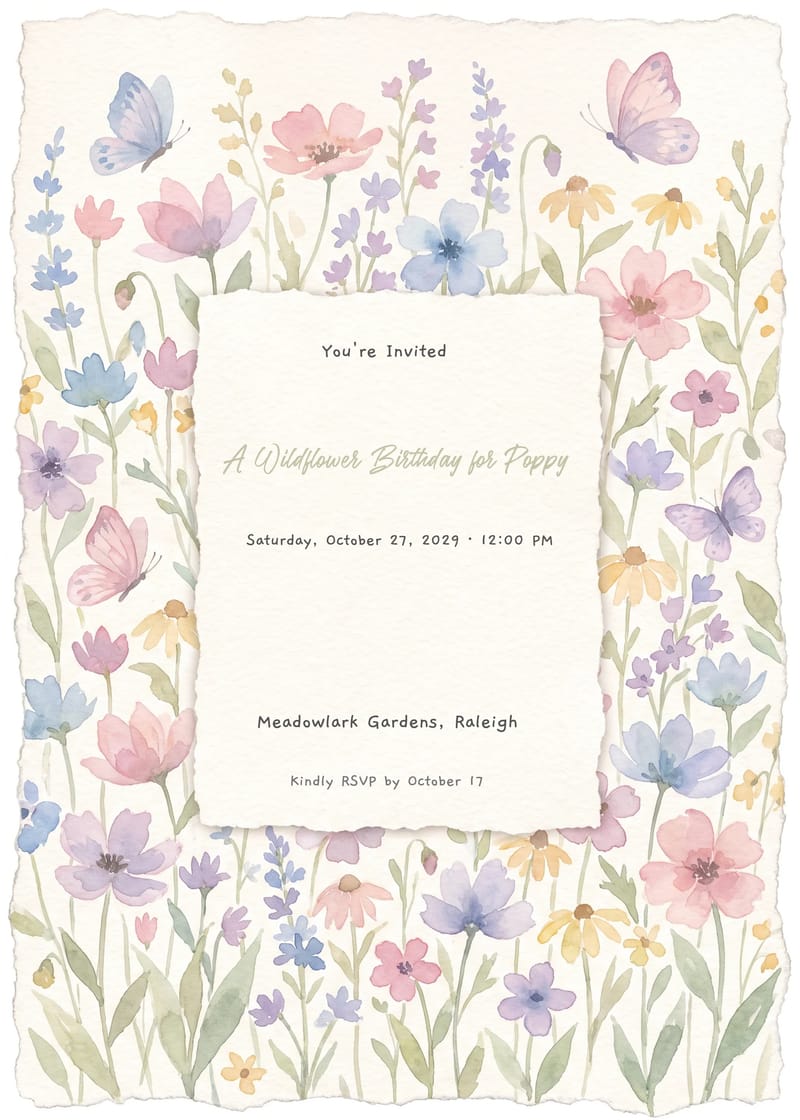 Flower Field Girl Birthday Invitation invitation
