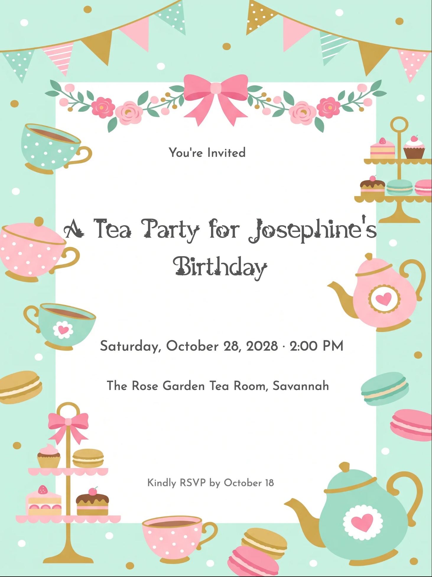 Tea Party Girl Birthday Invitation invitation