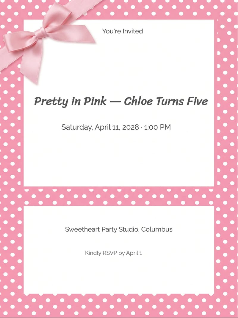 Polka Dot Bow Girl Birthday Invitation invitation