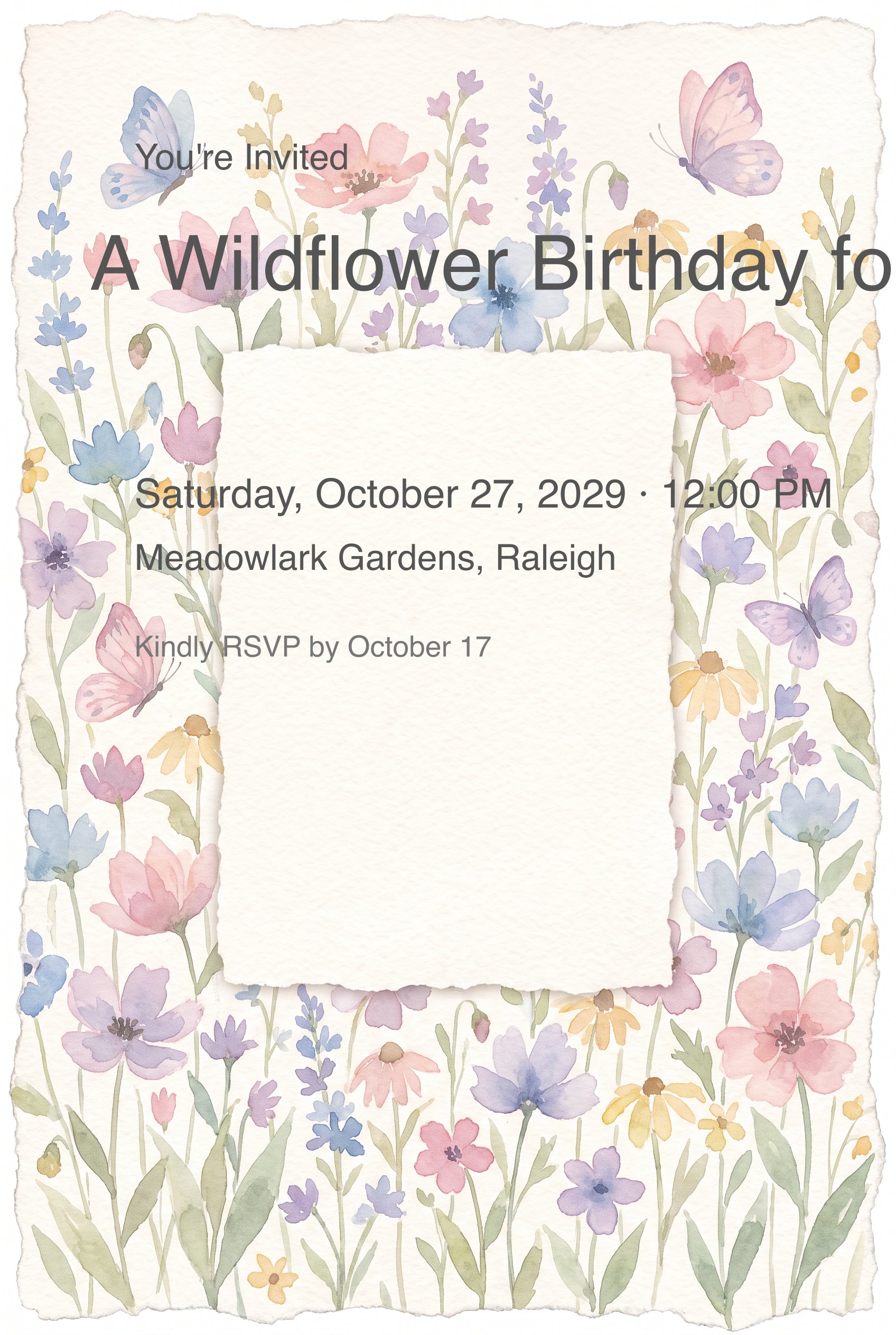 Flower Field Girl Birthday Invitation 