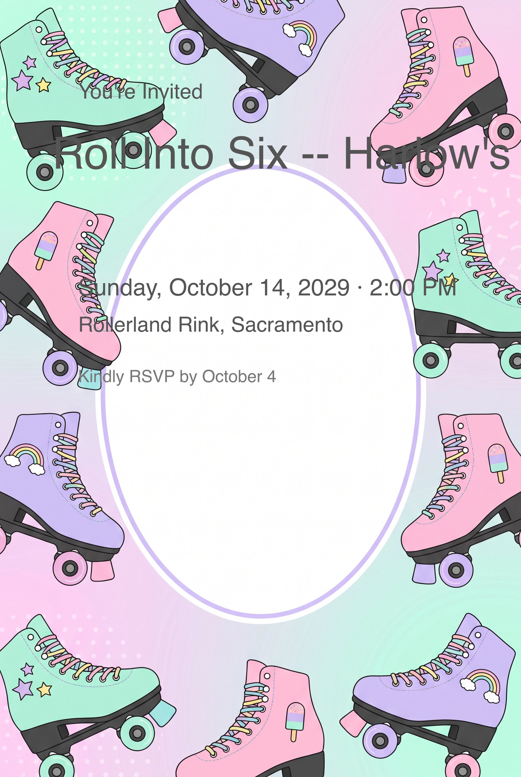 Roller Skates Girl Birthday Invitation invitation