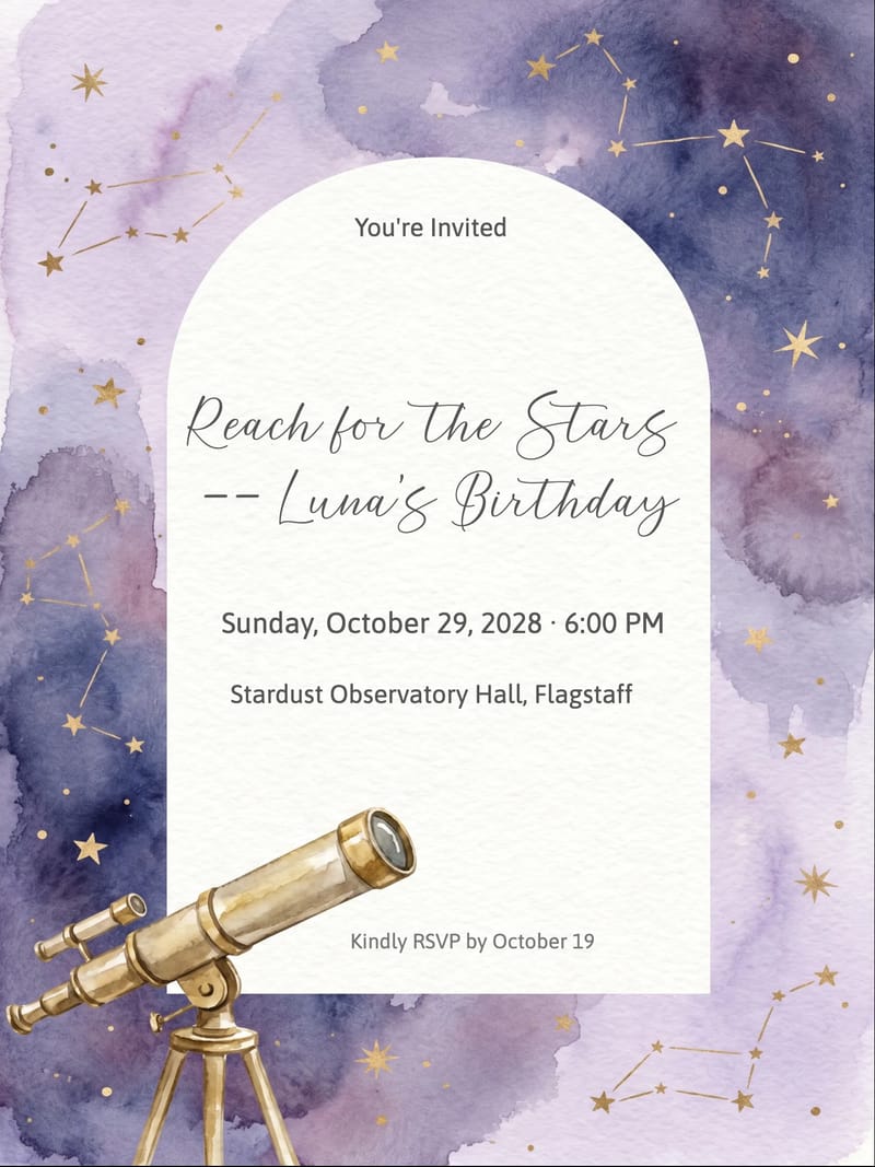 Stargazer Girl Birthday Invitation invitation