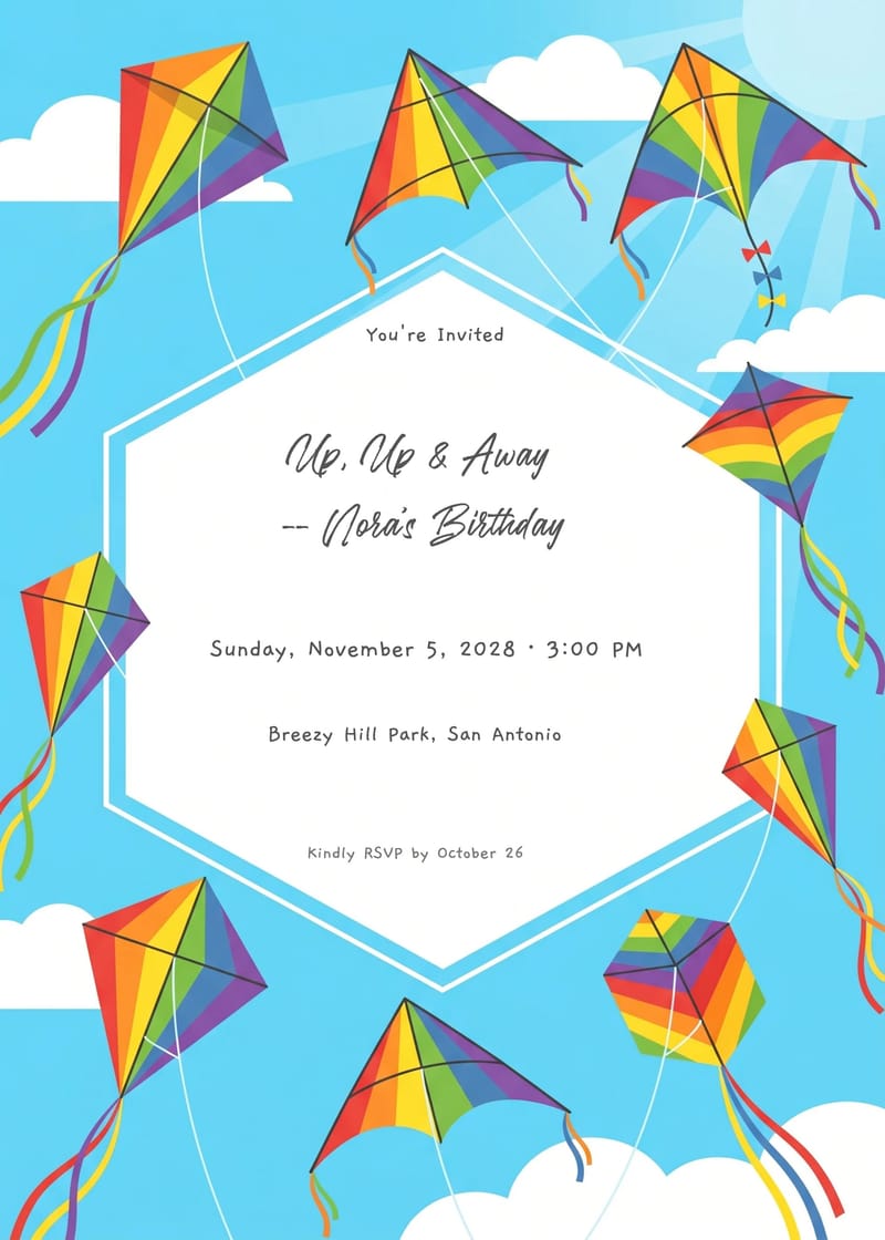Colorful Kites Girl Birthday Invitation invitation