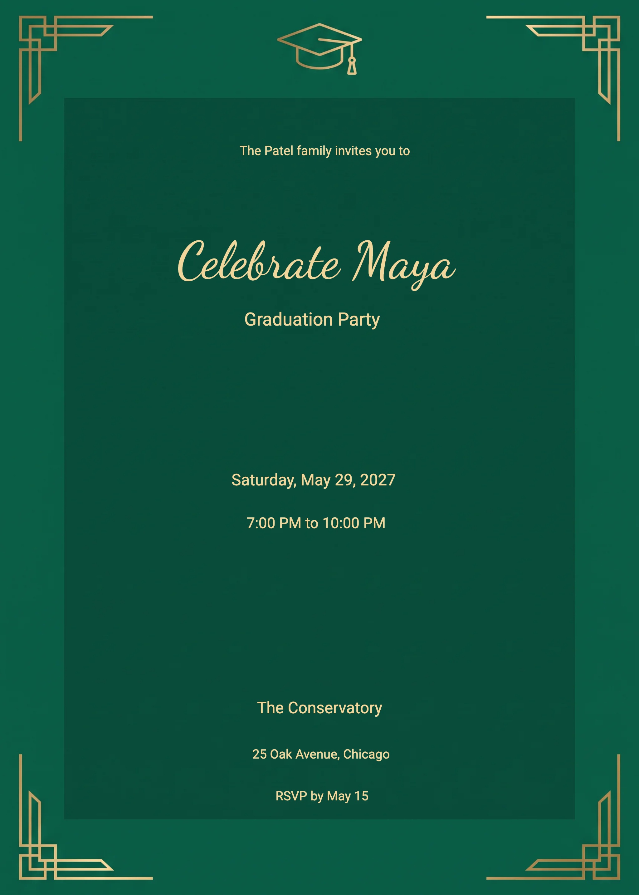 Emerald Engraved Lines Graduation Party Invitation 