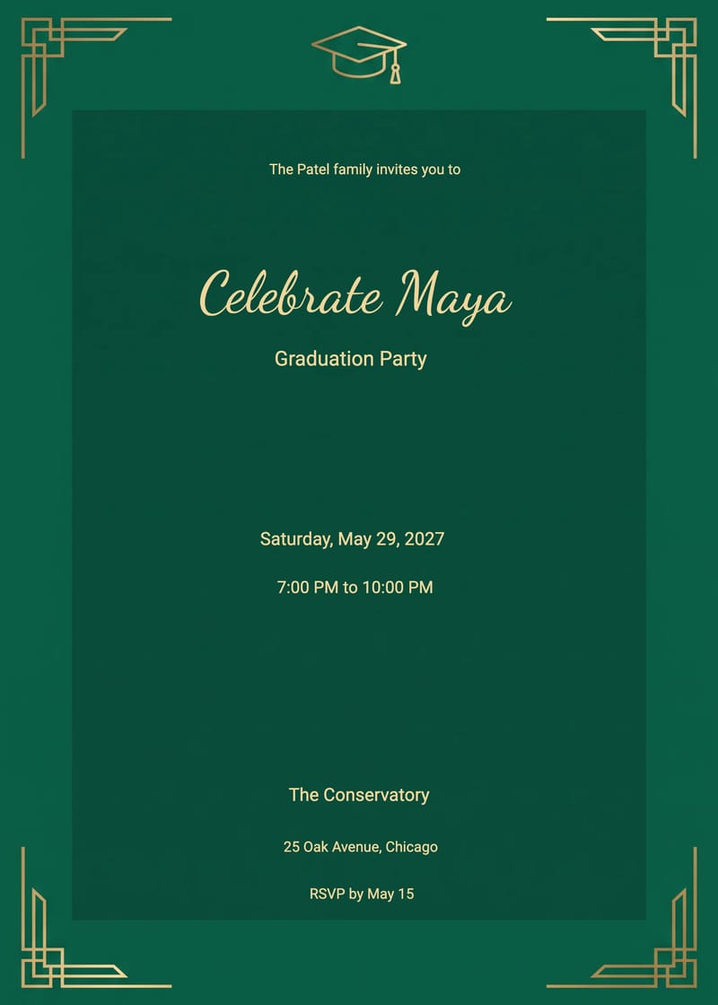 Emerald Engraved Lines Graduation Party Invitation invitation