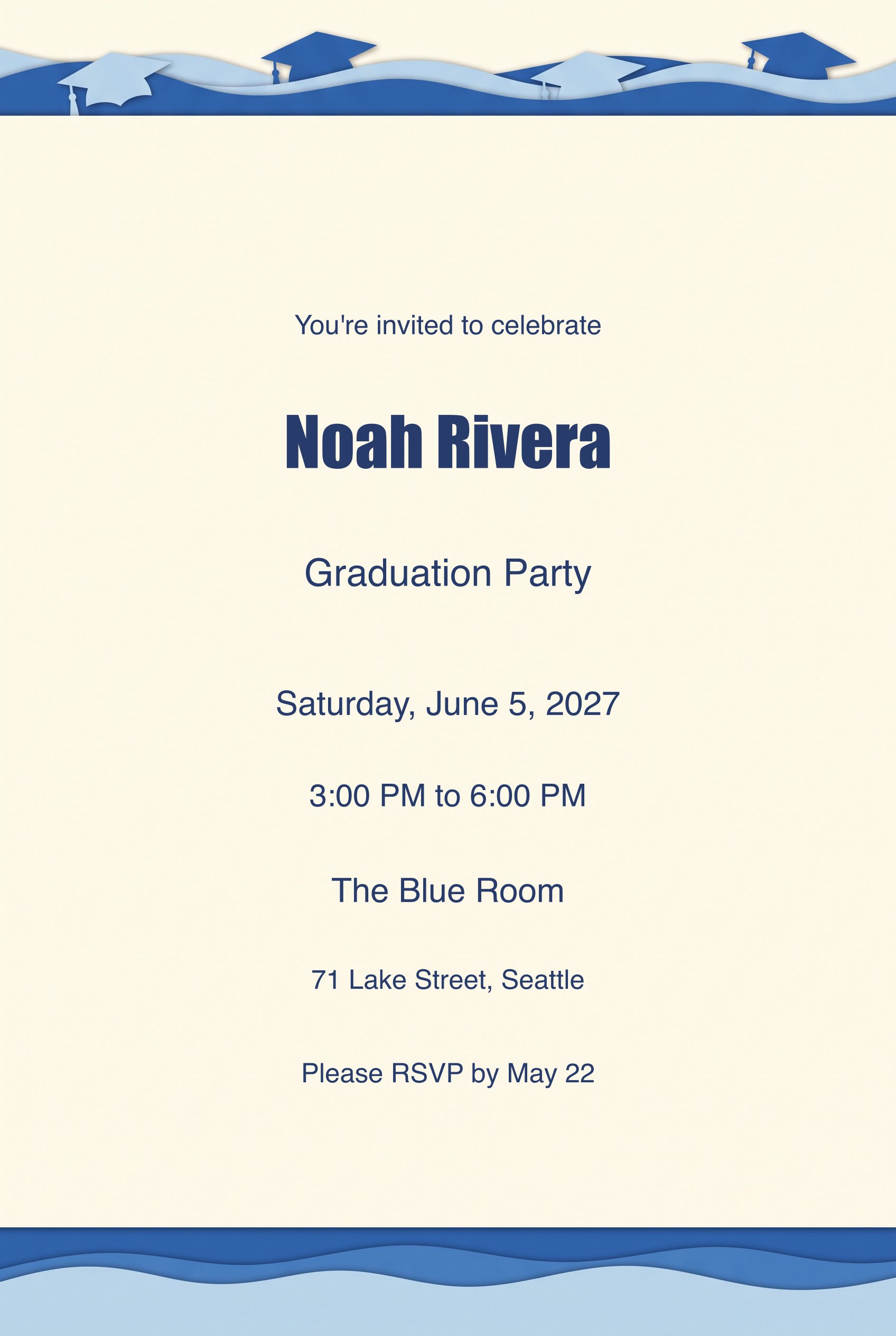 Cobalt Cut Paper Graduation Party Invitation 