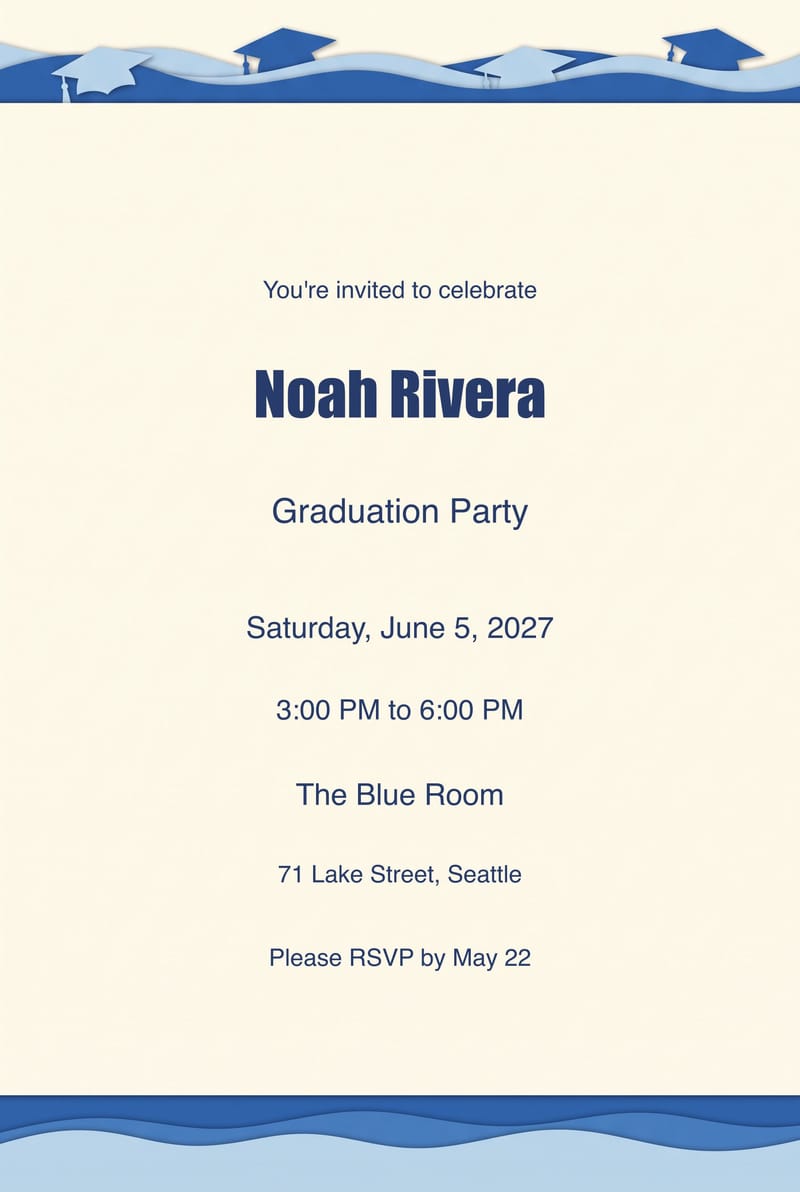 Cobalt Cut Paper Graduation Party Invitation invitation