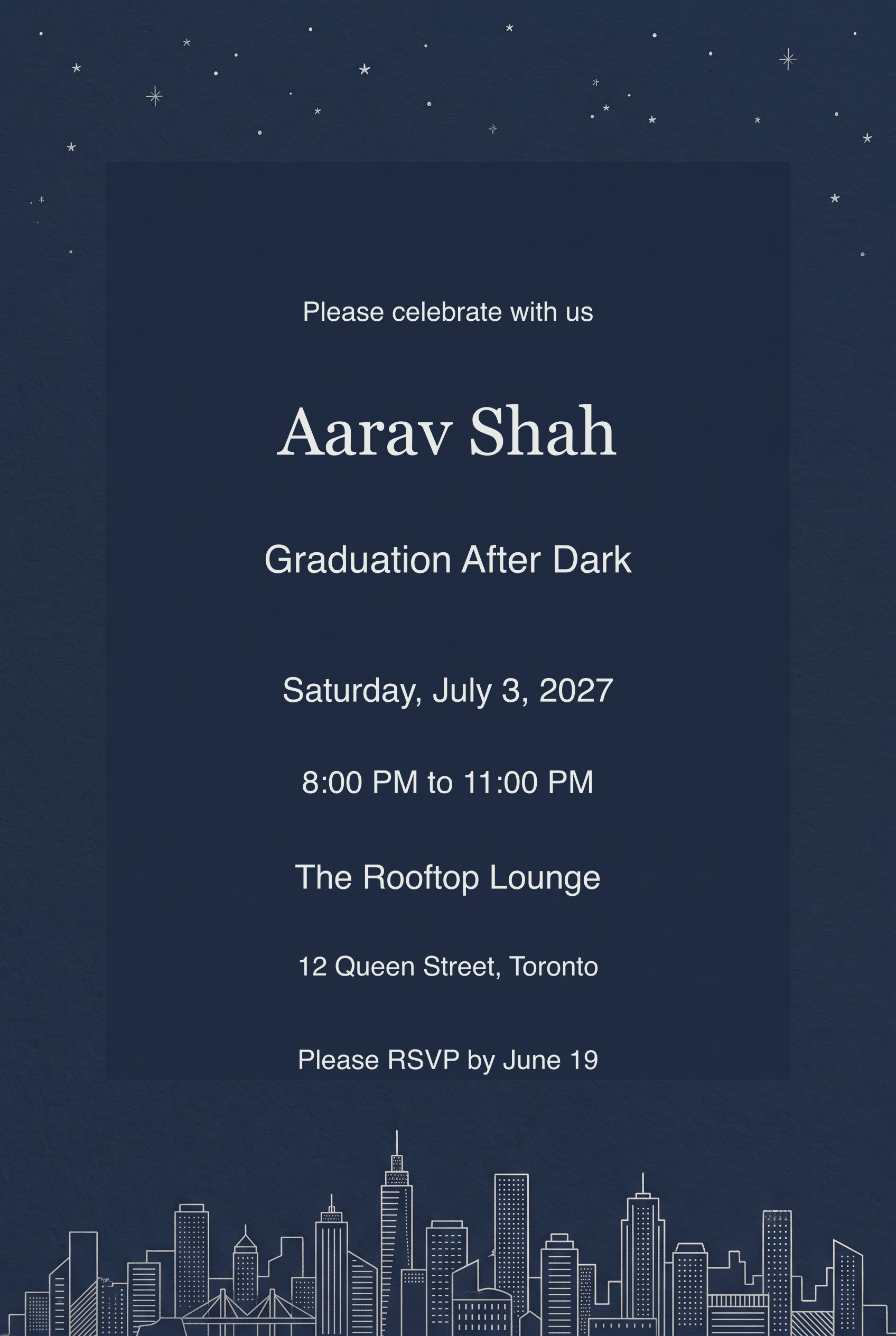 Midnight Skyline Graduation Party Invitation 