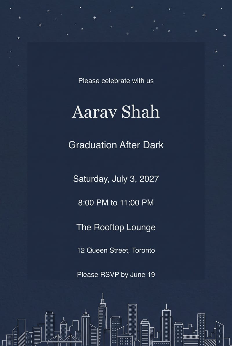 Midnight Skyline Graduation Party Invitation invitation