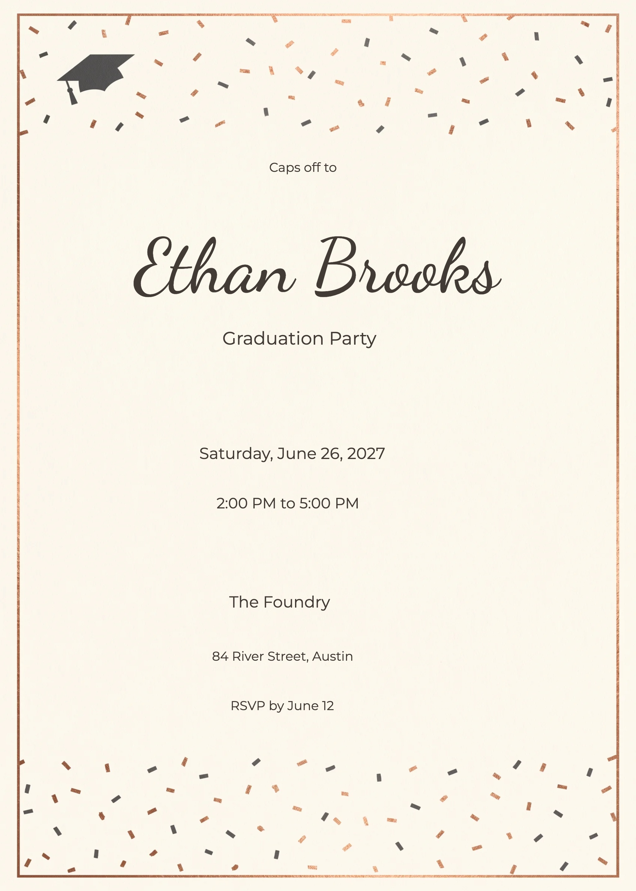 Copper Confetti Graduation Party Invitation