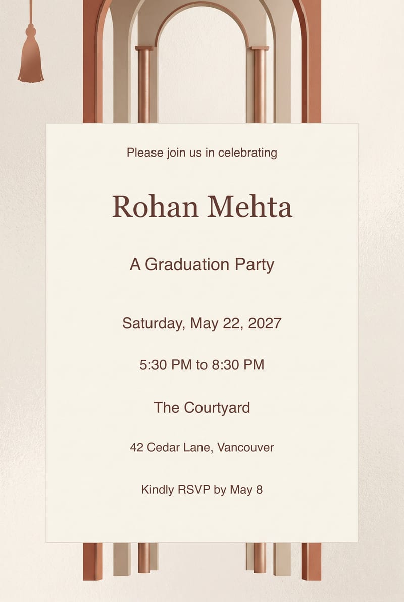 Terracotta Modern Arch Graduation Party Invitation invitation