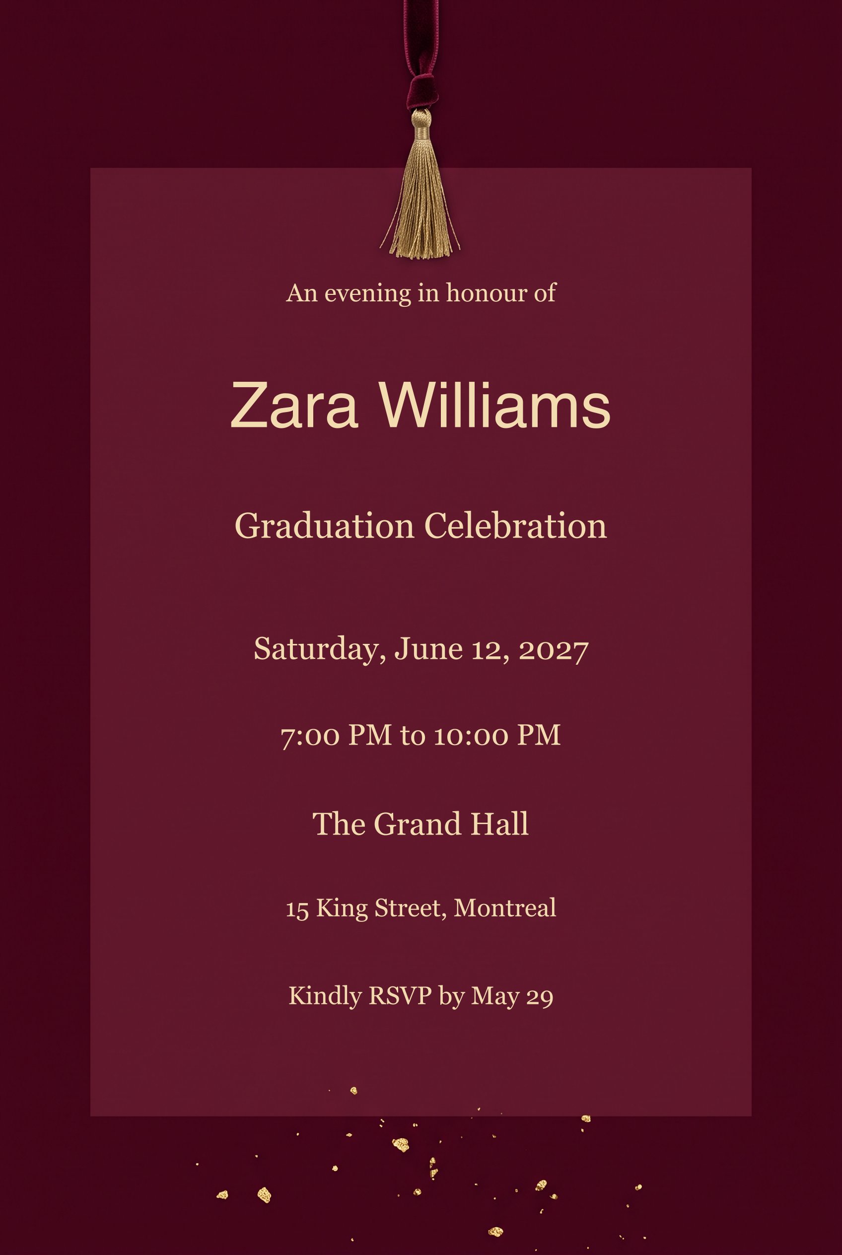 Burgundy Velvet Ribbon Graduation Party Invitation