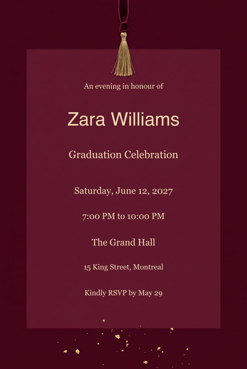 Burgundy Velvet Ribbon Graduation Party Invitation invitation