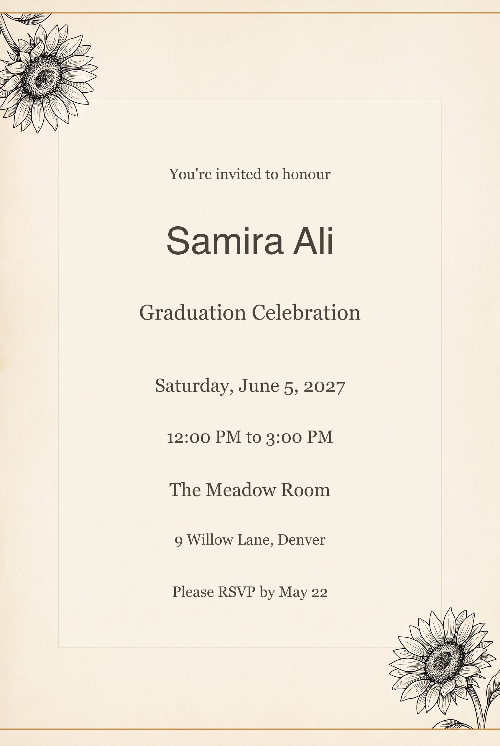Sunflower Ink Graduation Party Invitation