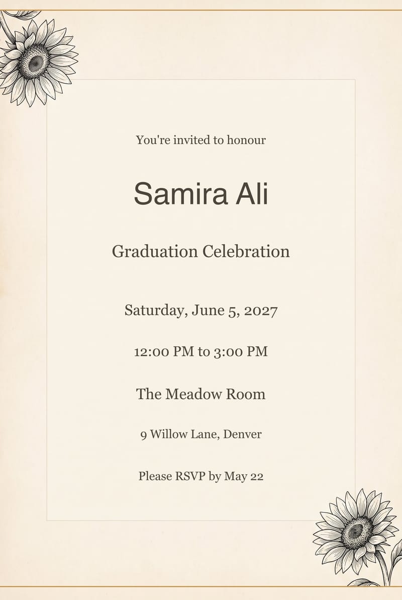 Sunflower Ink Graduation Party Invitation invitation