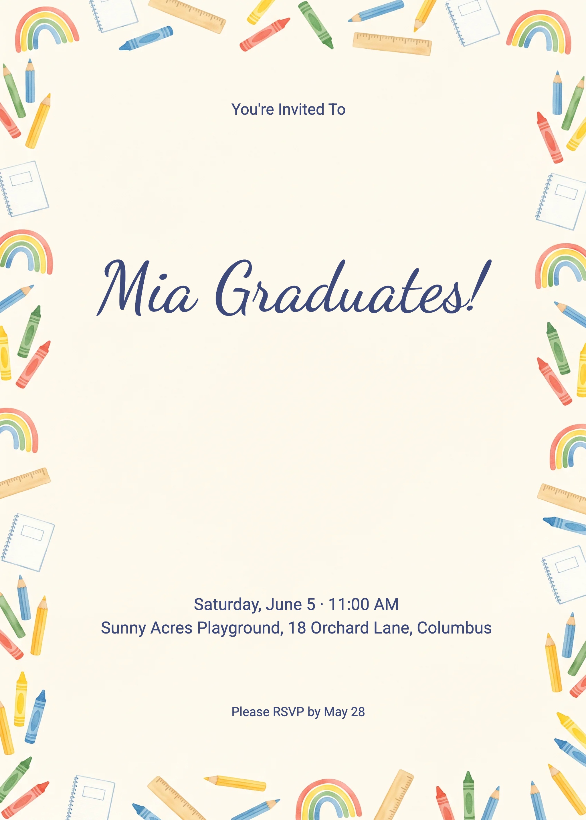 Bright School Days Kindergarten Graduation Party Invitation