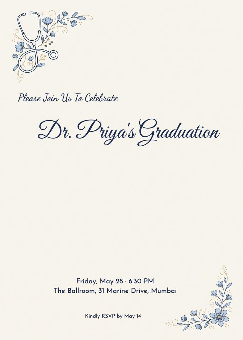 Navy Stethoscope Floral Medical Graduation Party Invitation invitation