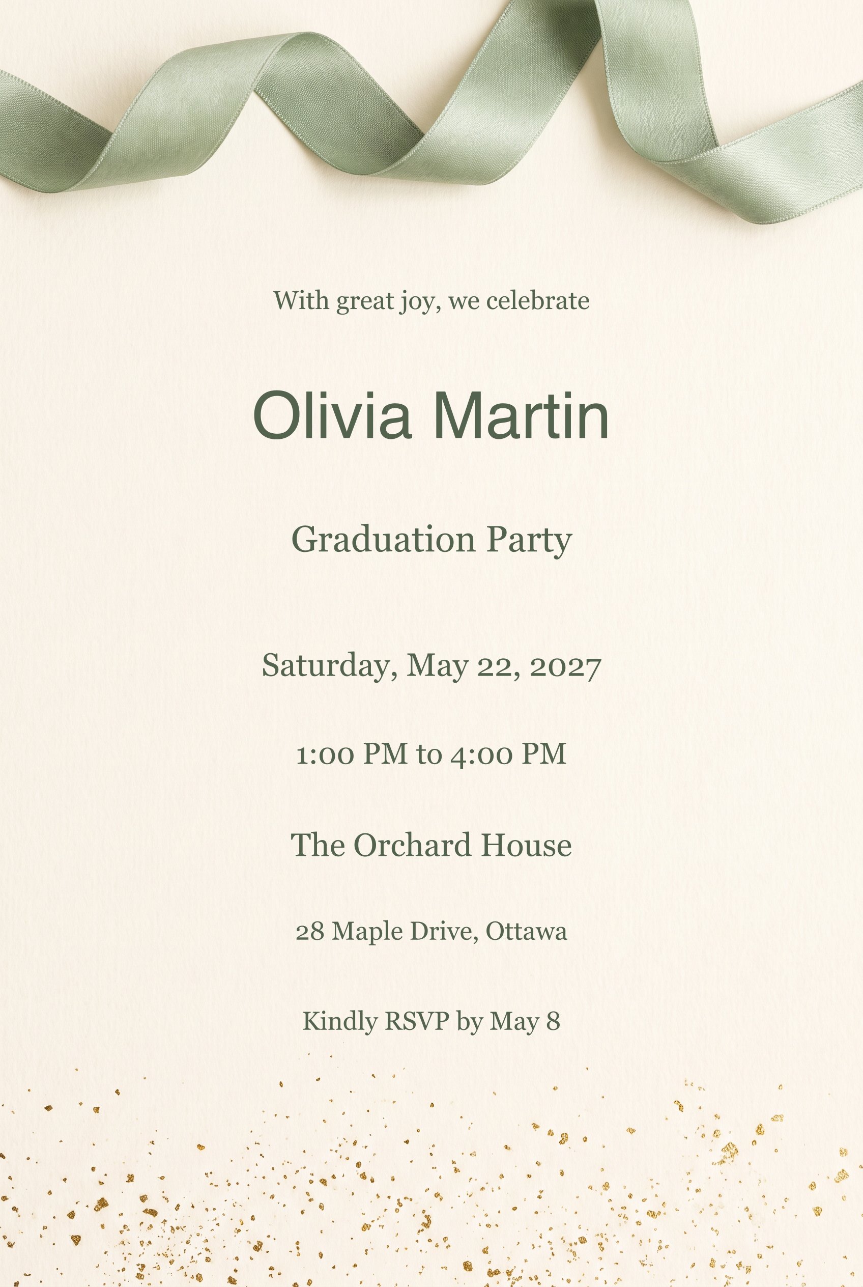 Sage Silk Ribbon Graduation Party Invitation 