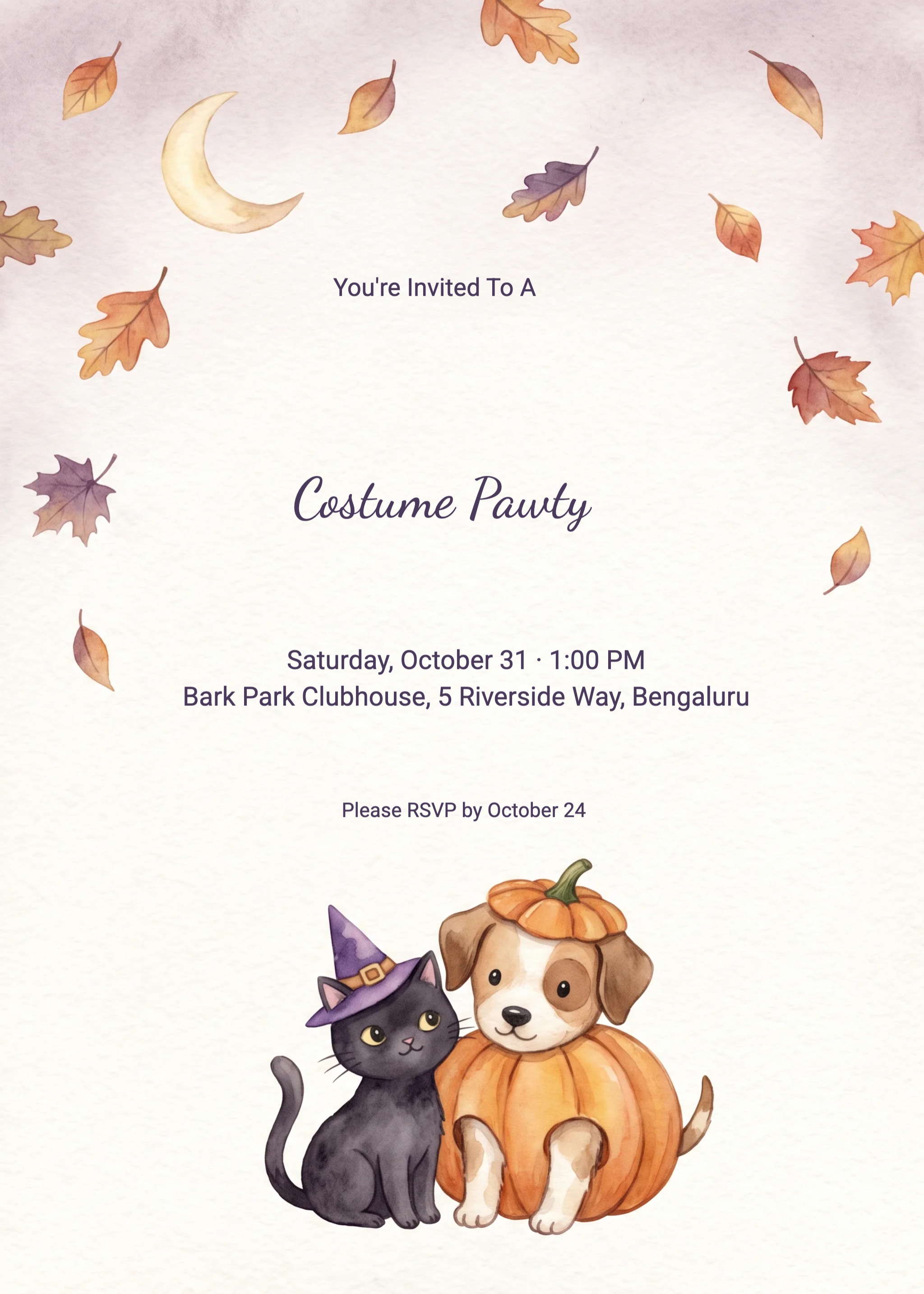 Cat And Pup Costume Halloween Party Invitation invitation