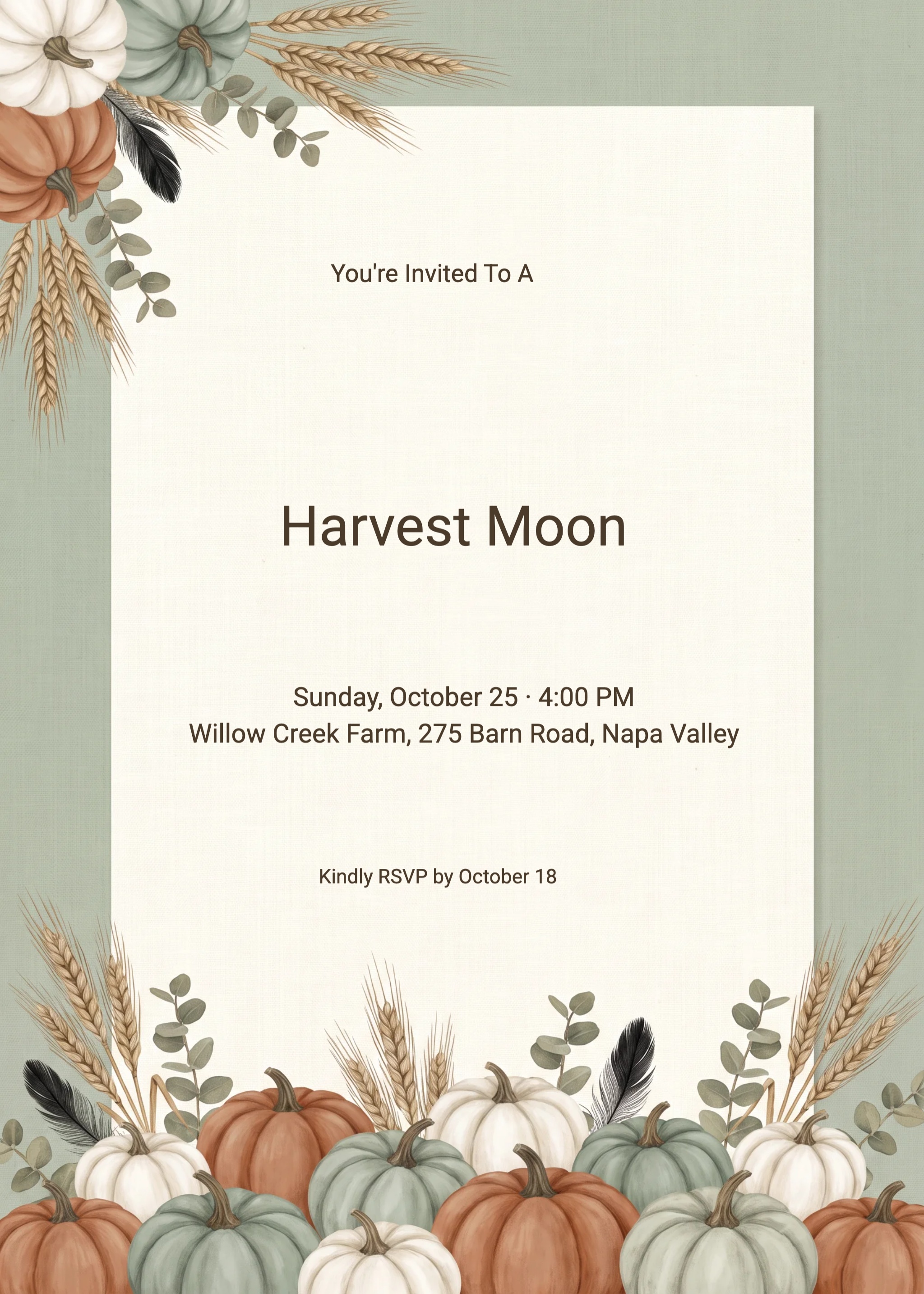 Sage Harvest Pumpkin Fall Halloween Invitation invitation
