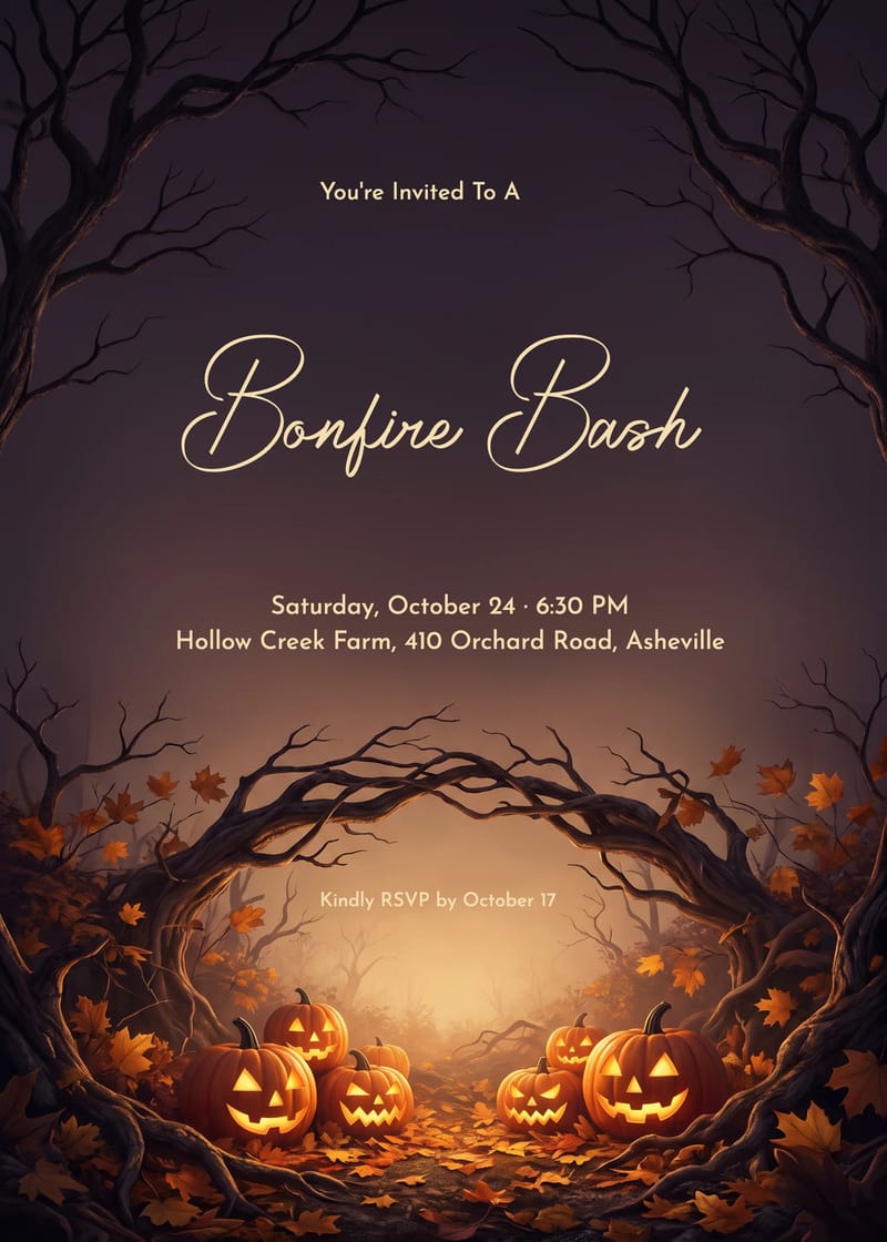 Pumpkin Lantern Bonfire Bash Invitation invitation