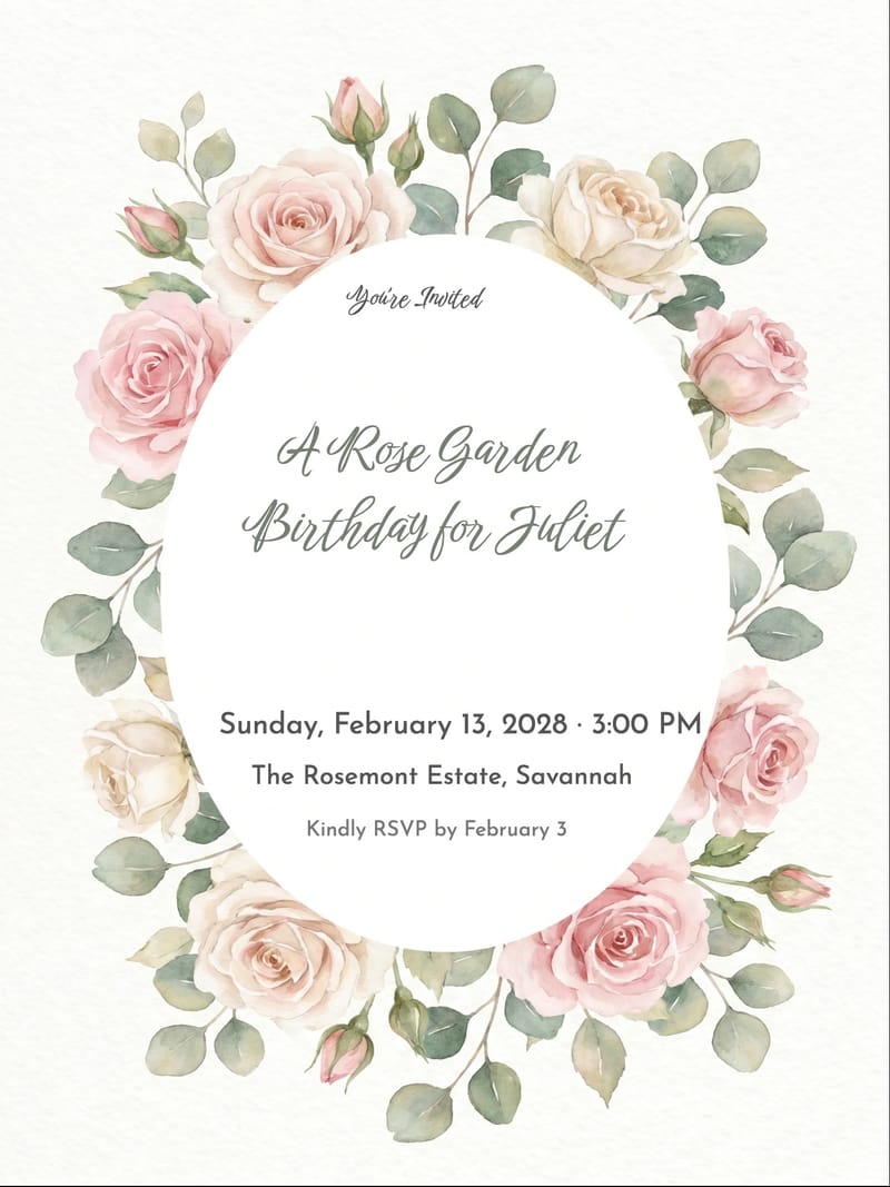 Elegant Rose Wreath Birthday Invitation invitation